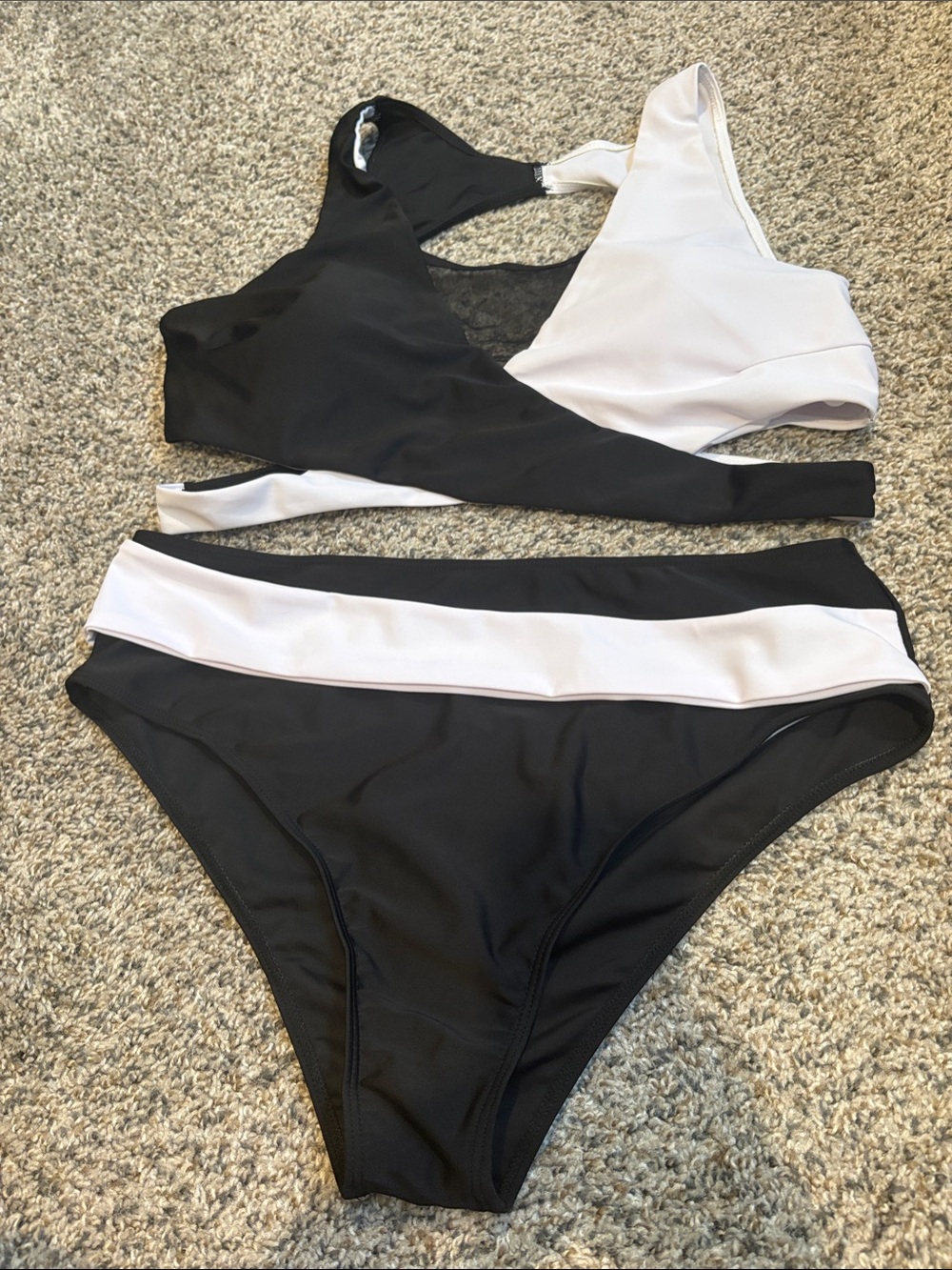 Amazon Black and White Asymmetric Cutout Bikini Set